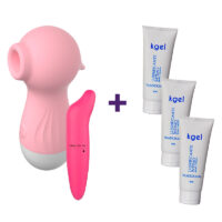 Kit Duplo Prazer – Sugador + Vibrador + 3 Lubrificantes Kgel